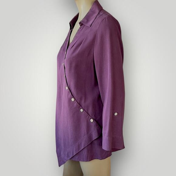 Soft Surroundings Asymmetrical Button Tunic Tops Roll Tab Sleeves Size PL Purple - Picture 4 of 16